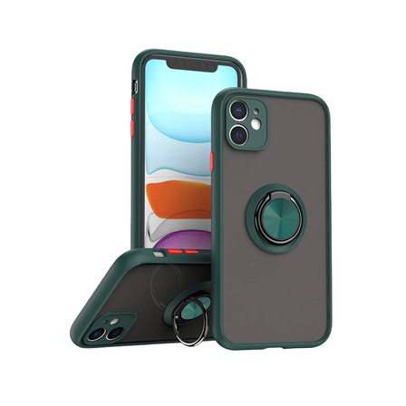iPhone 11 Kılıf Montreal Yüzüklü Silikon Kapak - Yeşil