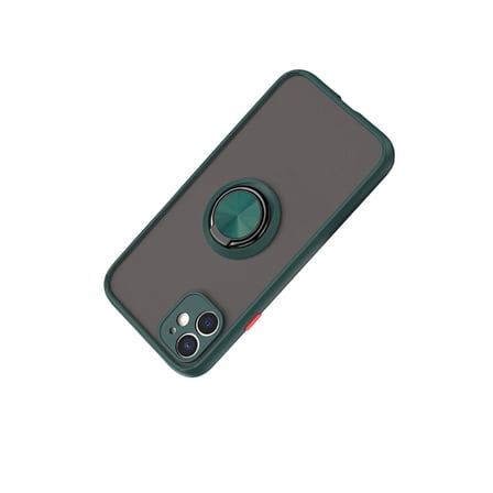 iPhone 11 Kılıf Montreal Yüzüklü Silikon Kapak - Yeşil