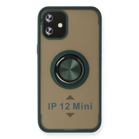 iPhone 12 Mini Kılıf Montreal Yüzüklü Silikon Kapak - Yeşil