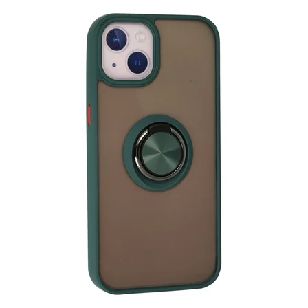 iPhone 15 Kılıf Montreal Yüzüklü Silikon Kapak - Yeşil