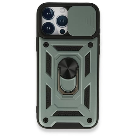 iPhone 15 Pro Max Kılıf Pars Lens Yüzüklü Silikon - Yeşil