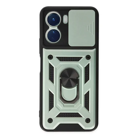 Y16 Kılıf Pars Lens Yüzüklü Silikon - Yeşil