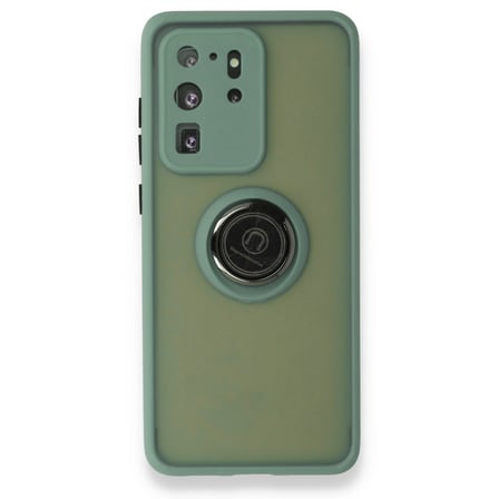 Galaxy S20 Ultra Kılıf Montreal Yüzüklü Silikon Kapak - Yeşil