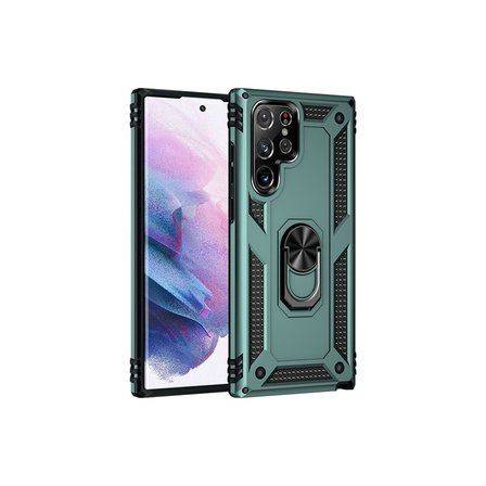Galaxy S21 Ultra Kılıf Sofya Yüzüklü Silikon Kapak - Yeşil