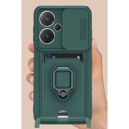 Redmi Note 13 Pro Plus Kılıf Zuma Kartvizitli Yüzüklü Silikon - Yeşil