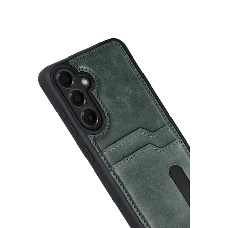 Galaxy A17 5G Sara Kartvizitli Deri Kılıf - Yeşil