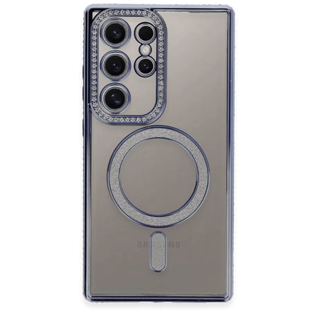 Galaxy S24 Ultra Kılıf Joke Simli Magneticsafe Kılıf - Mavi