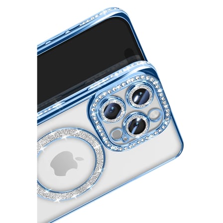 iPhone 16 Pro Max Kılıf Joke Simli Magneticsafe Kılıf - Mavi