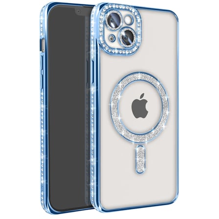 iPhone 15 Kılıf Joke Simli Magneticsafe Kılıf - Mavi