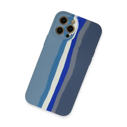 iPhone 12 Pro Kılıf Ebruli Lansman Silikon - Mavi-Gri