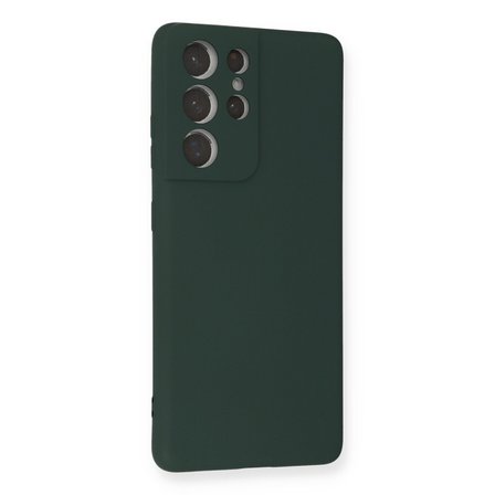 Galaxy S21 Ultra Kılıf Nano içi Kadife Silikon - Koyu Yeşil