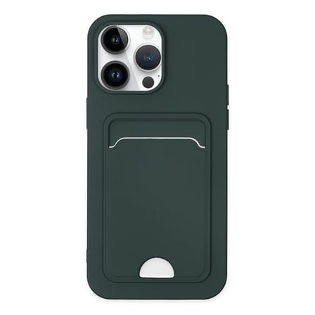 iPhone 14 Pro Kılıf Kelvin Kartvizitli Silikon - Koyu Yeşil