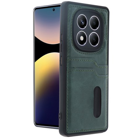Erdo Ticaret Redmi Note 14 Pro 4G Kılıf Koyu Yeşil Suni Deri Kartlıklı Kılıf