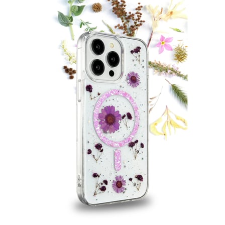 iPhone 15 Pro Max Kılıf Daisy Simli Magsafe Kapak - Mor