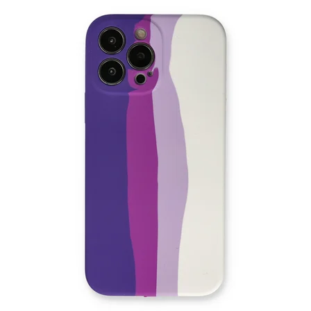 iPhone 13 Pro Kılıf Ebruli Lansman Silikon - Mor-Beyaz