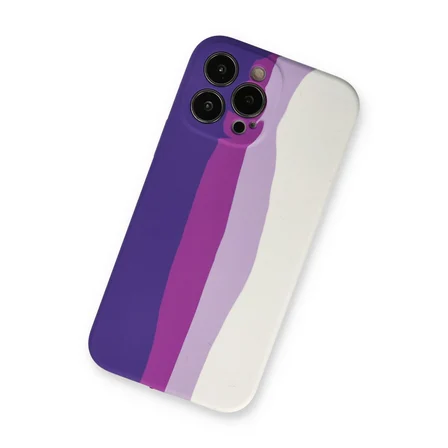 iPhone 13 Pro Kılıf Ebruli Lansman Silikon - Mor-Beyaz