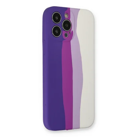 iPhone 13 Pro Kılıf Ebruli Lansman Silikon - Mor-Beyaz