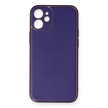 Erdo Ticaret iPhone 12 Mini Kılıf Mor Deri Görünümlü Arka Kapak