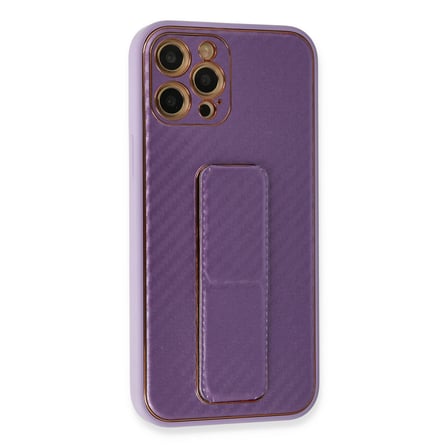 iPhone 12 Pro Kılıf Coco Karbon Standlı Kapak - Mor