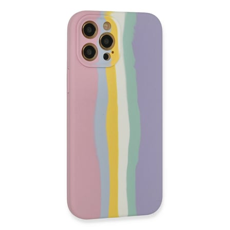 iPhone 12 Pro Max Kılıf Ebruli Lansman Silikon - Pembe-Lila