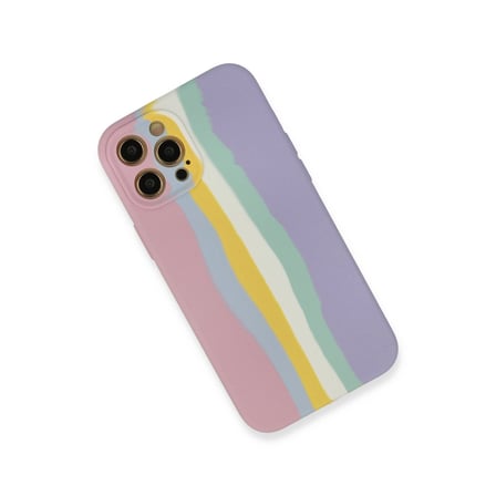 iPhone 12 Pro Max Kılıf Ebruli Lansman Silikon - Pembe-Lila