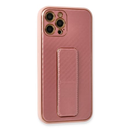 iPhone 12 Pro Kılıf Coco Karbon Standlı Kapak - Pembe