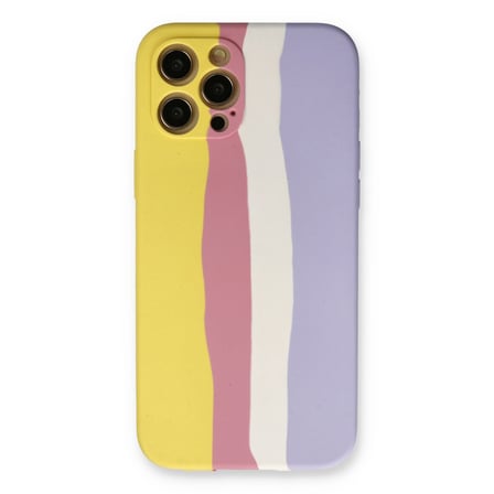 iPhone 12 Pro Max Kılıf Ebruli Lansman Silikon - Sarı-Mavi