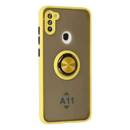 Galaxy A11 Kılıf Montreal Yüzüklü Silikon Kapak - Sarı