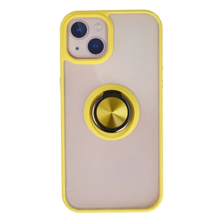 iPhone 15 Kılıf Montreal Yüzüklü Silikon Kapak - Sarı