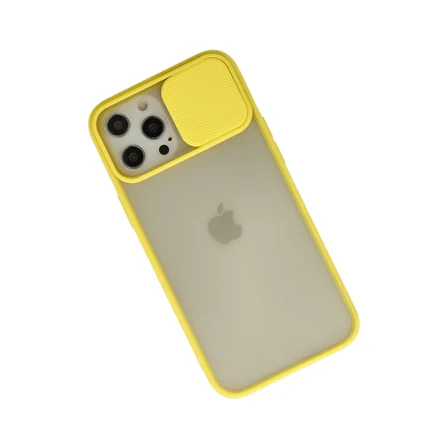 iPhone 12 Pro Max Kılıf Palm Buzlu Kamera Sürgülü Silikon - Sarı
