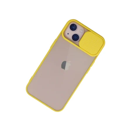 iPhone 13 Kılıf Palm Buzlu Kamera Sürgülü Silikon - Sarı