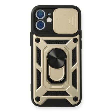 iPhone 12 Kılıf Pars Lens Yüzüklü Silikon - Gold