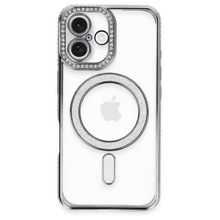 iPhone 16 Kılıf Joke Simli Magneticsafe Kılıf - Gri