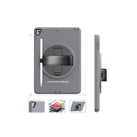 iPad 10.2 (7.nesil) Kılıf Hand Strap Tablet Kılıfı - Gri