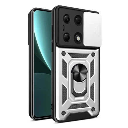 Poco M6 Pro 4G Kılıf Pars Lens Yüzüklü Silikon - Gümüş