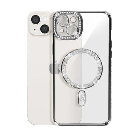 iPhone 14 Kılıf Joke Simli Magneticsafe Kılıf - Gümüş