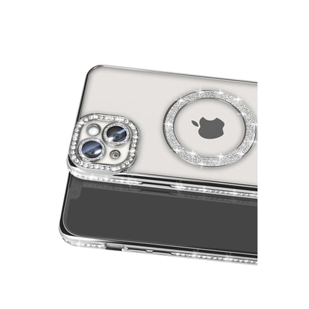 iPhone 14 Kılıf Joke Simli Magneticsafe Kılıf - Gümüş