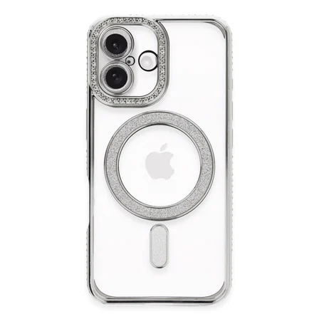 iPhone 16 Kılıf Joke Simli Magneticsafe Kılıf - Gümüş