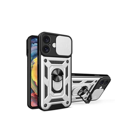 iPhone 16 Kılıf Pars Lens Yüzüklü Silikon - Gümüş
