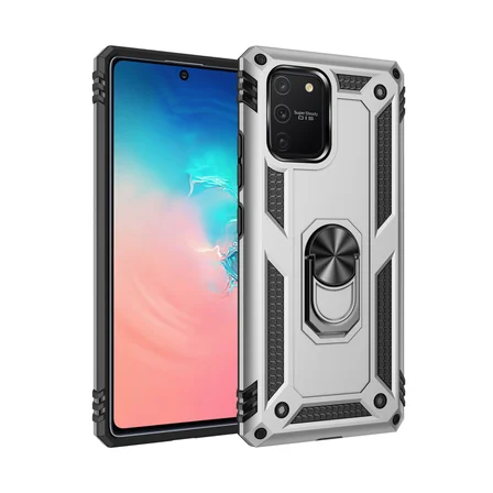 Galaxy A91 / S10 Lite Kılıf Sofya Yüzüklü Silikon Kapak - Gümüş