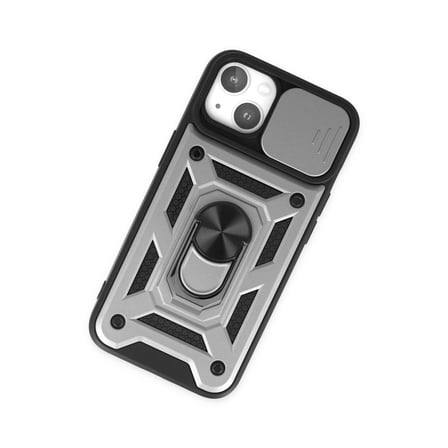 iPhone 14 Kılıf Pars Lens Yüzüklü Silikon - Gümüş