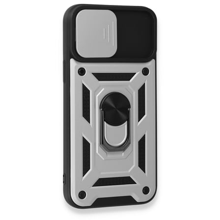 iPhone 15 Pro Kılıf Pars Lens Yüzüklü Silikon - Gümüş