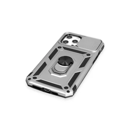 iPhone 12 Pro Max Kılıf Pars Lens Yüzüklü Silikon - Gümüş