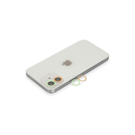 iPhone 12 Mini Renkli Kamera Lens Koruma Cam - Turuncu-Yeşil