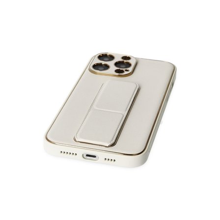 iPhone 13 Pro Kılıf Coco Deri Standlı Kapak - Beyaz