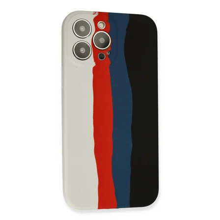iPhone 13 Pro Kılıf Ebruli Lansman Silikon - Beyaz-Siyah