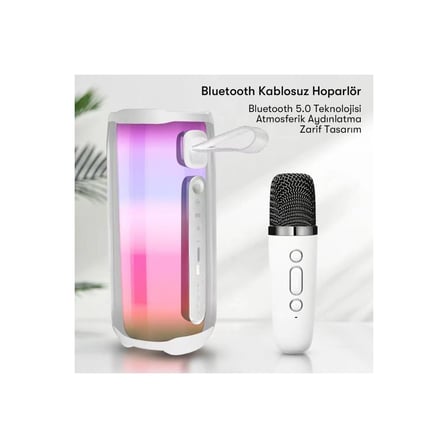 Pluse 5 Mikrofonlu RGB Kablosuz Hoparlör - Beyaz