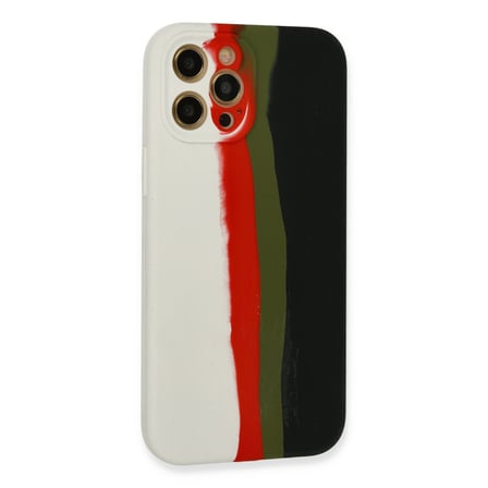 iPhone 12 Pro Max Kılıf Ebruli Lansman Silikon - Beyaz-Siyah