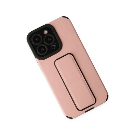 iPhone 13 Pro Max Kılıf Mega Standlı Silikon - Pudra