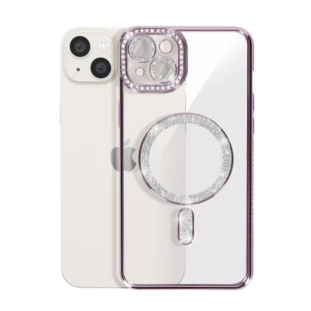 iPhone 15 Kılıf Joke Simli Magneticsafe Kılıf - Derin Mor